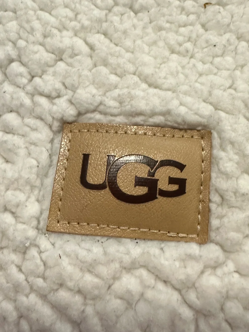 UGG Cream/Navy Sherpa Throw with Tan Logo Patch